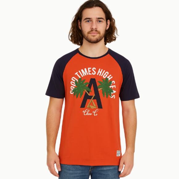 Akoo "Good Times High Seas" Graphic Tee in Orange – Size XL - Picture 1 of 5